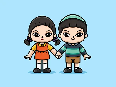 Squid Game Season 3 adorable alfrey davilla cheolsu couple creepy cute dalgona dolls fanart halloween holding hands killer murderer netflix squid game 3 squid game cartoon squid game chibi squid game season 3 vaneltia younghee