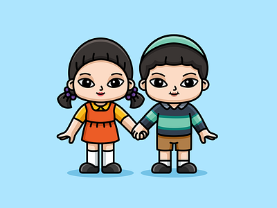 Squid Game Season 3 adorable alfrey davilla cheolsu couple creepy cute dalgona dolls fanart halloween holding hands killer murderer netflix squid game 3 squid game cartoon squid game chibi squid game season 3 vaneltia younghee