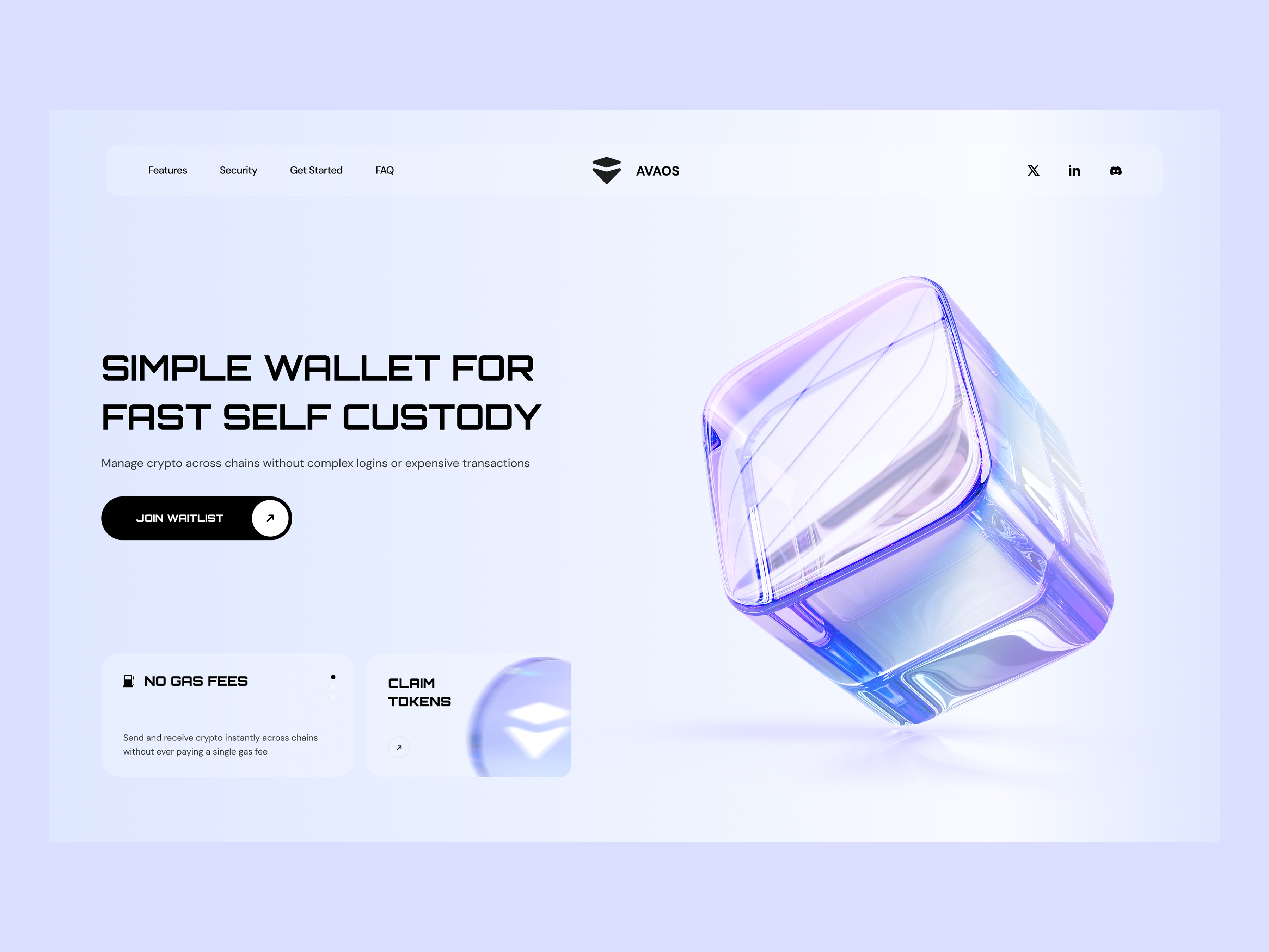 Avaos — Web3 Wallet Landing Page for Early Access 3d bitcoin clean crypto defi design finance finance ui fintech future interface landing launch minimal ui product startup tokens ui web3 website design