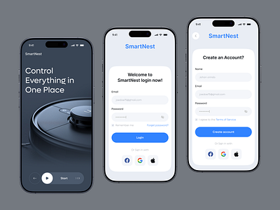 Login Signup Page - Smart Home Mobile App conditioning control create account forgot password home home management lightning login login form login screen mobile app mobile app design registration sign in sign up sign up form sign up page signup smart home smart home app