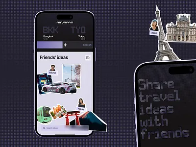 Travel Ideas Sharing. Flight route UI canvas dots friends ui sharing ideas travel ui