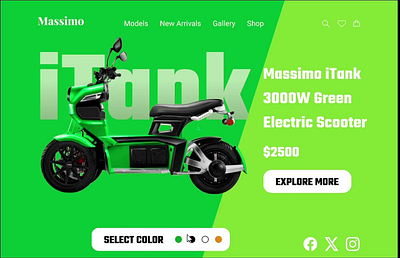 Massimo iTank Electric Scooter | Futuristic 3000W EV Design for 3d animation dark ui e commerce ui electric scooter ev design figma prototype interactive design mobile app design motion graphics product page design prototype animation sustainable design tech product design typography ui ui design user flow ux design web design