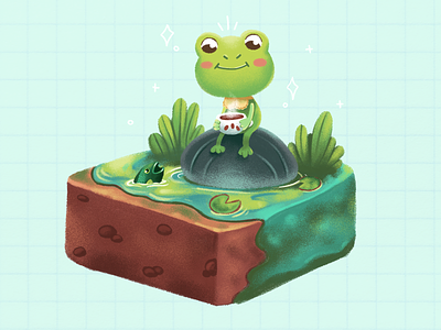 Froggy 2d animal artwork character coffee colorful cute design digital digital art drawing fish frog froggy green illustration inspiration isometric kids mascot