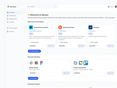 Mystax - Dashboard (For First time user) before dashboard homepage marketplace saas ui webapp2025 website