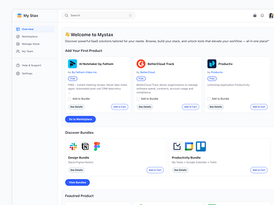 Mystax - Dashboard (For First time user) before dashboard homepage marketplace saas ui webapp2025 website