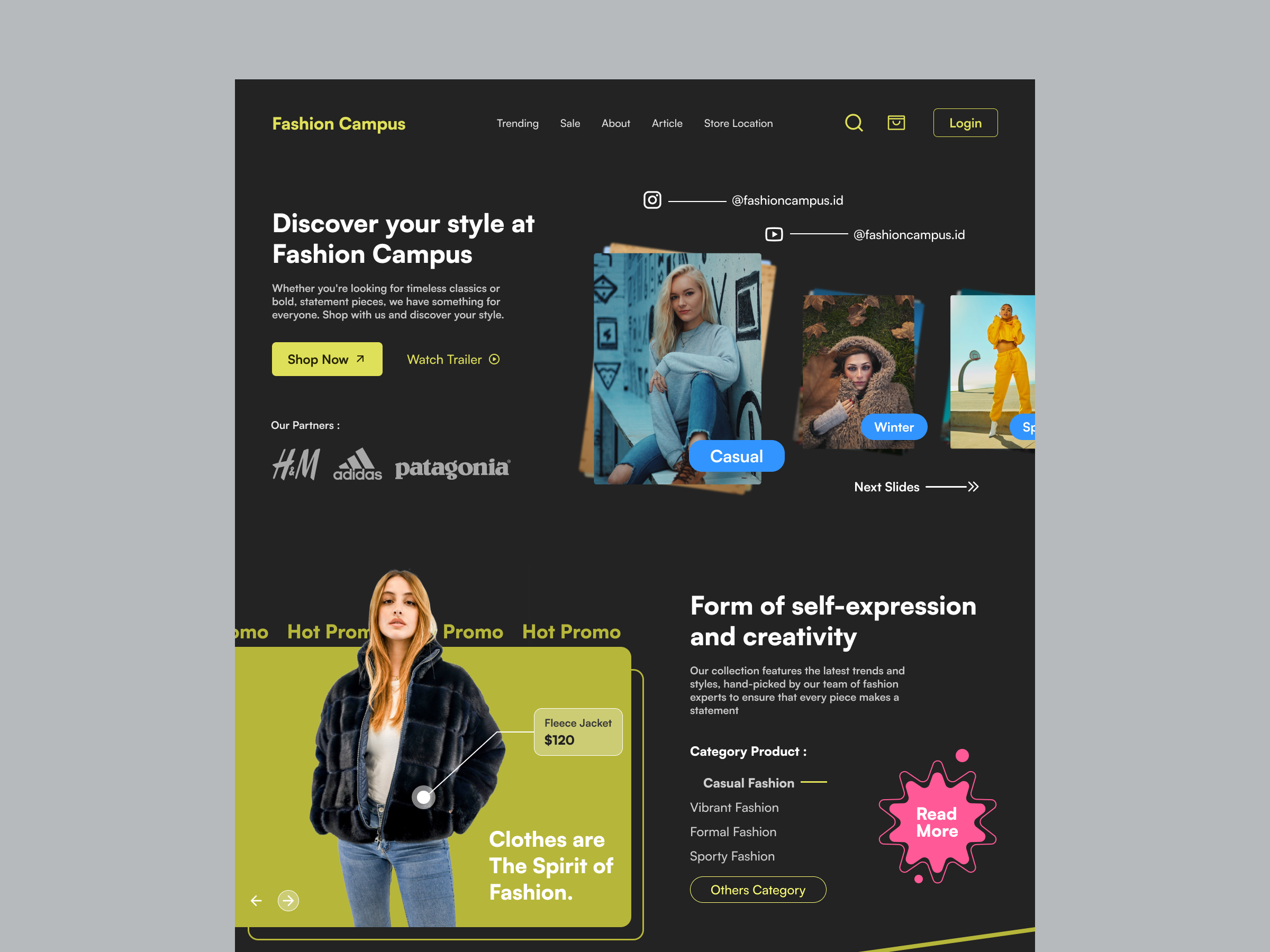 Fashion Campus - Fashion E-Commerce Landing Page animation app branding design discover e commerce e commerce fashion fashion fashion app fashion store illustration logo product design style ui uiux userinterface ux web website