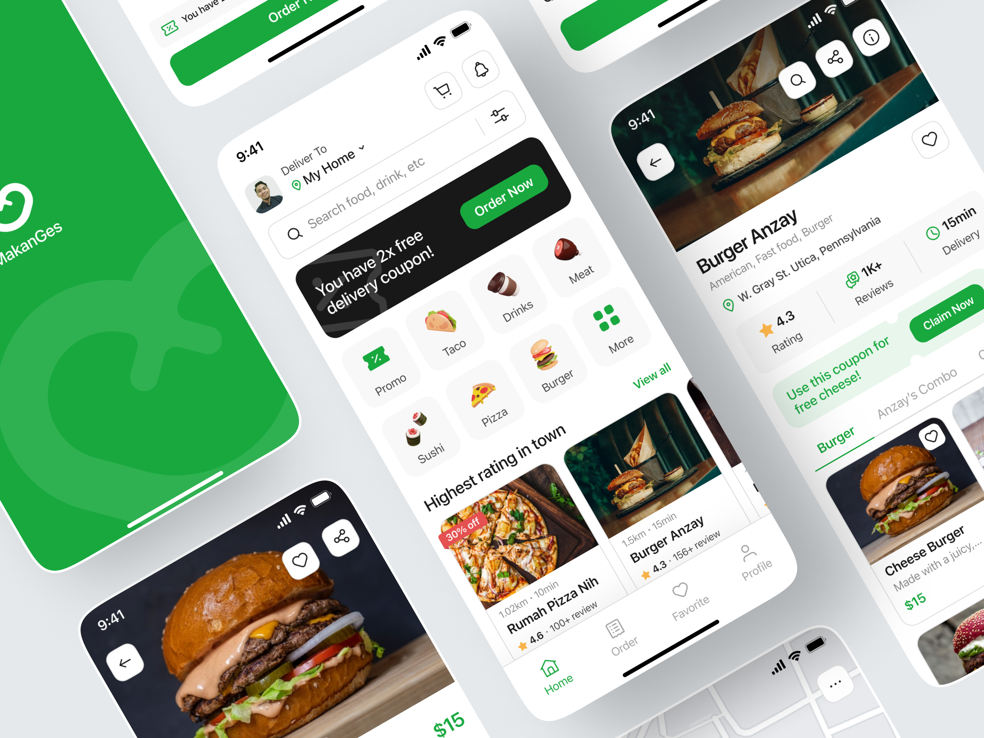 MakanGes - Food Delivery App burger courier delivery delivery service eat eating fast food food food app food delivery food marketplace food order mobile order order food restaurant restaurant app ui ui design uiux