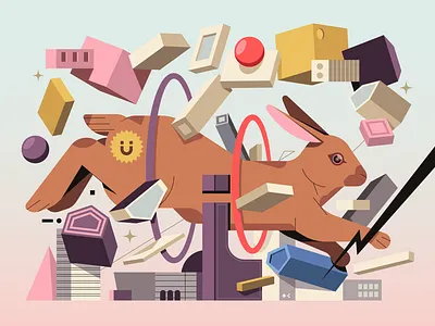 The First Rabbit architecture design digital editorial flat geometry icon illustration rabbit vector