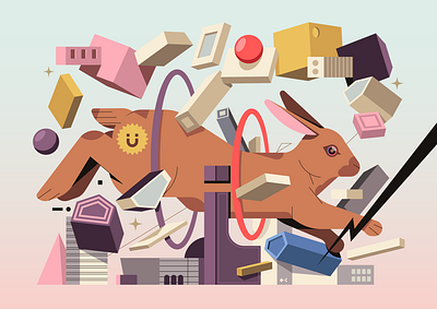 The First Rabbit architecture design digital editorial flat geometry icon illustration rabbit vector