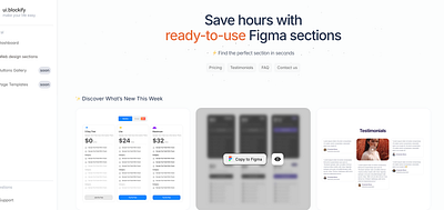 section figma design block button button collection community design figma designer figma gallery graphic design header pricing section figma testimonials uiblockify