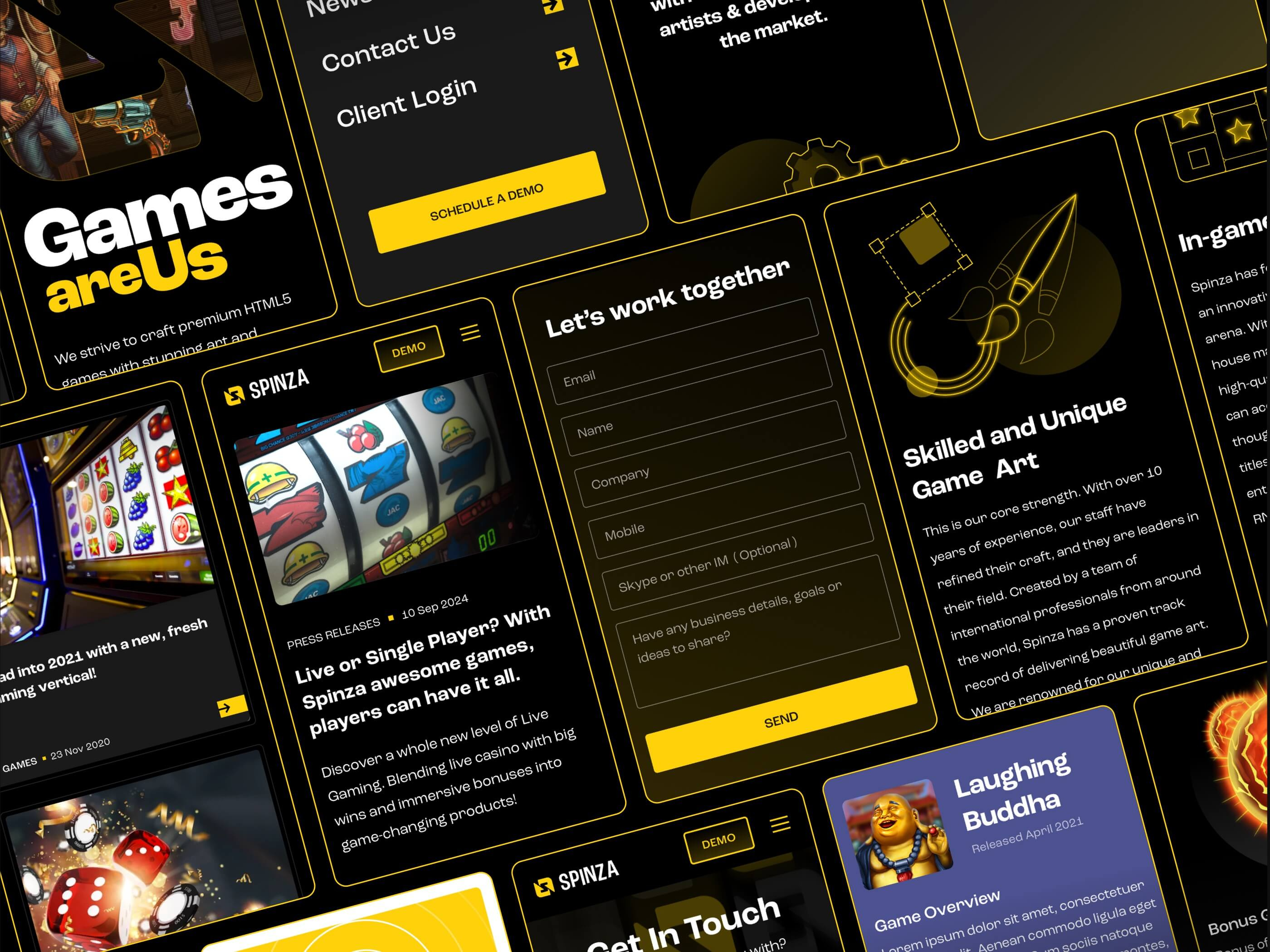 Spinza. Website Design for a progressive game studio. animation game studio igaming slots ui user interface userflow ux website website design