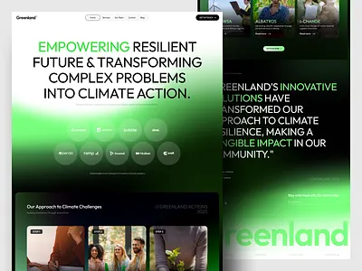 Greenland Web Rebrand 🌳 - Climate Challenges branding climate climate change climate issues climate site climate web climate website dark mode figma graphic design green green site green web green website nature site ui ux web website