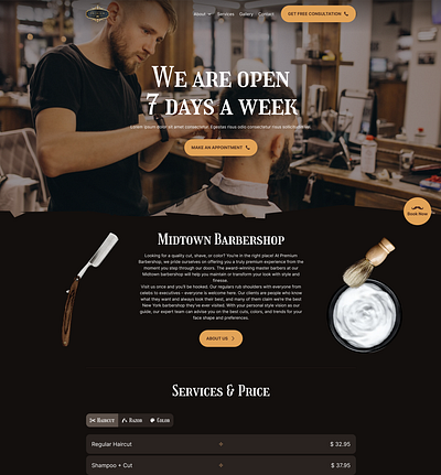 Barbeshop Figma Page Template animation barbershop components figma design figma page template graphic design landong sections template ui ux uiblockify website design