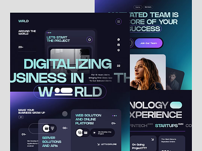 WRLD - Creative Design Agency Landing Page Website agency animation clean company creative agency dark mode design exploration illustration landing page paralax studio studios ui uidesign ux uxdesign web web design website