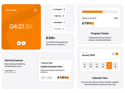 Bento Grid UI – Team Productivity Dashboard bentogrid dashboarddesign designtrends grid inspiration productivityapp timetracker uidesign uxui