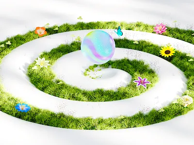Fló - CGI Branding Scenes 3d 3d art 3d render art direction art director branding c4d cgi creative creative direction flowers garden grass nature plant plants redshift sphere