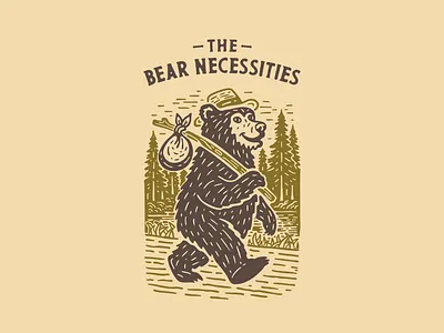 Bear Necessities apparel apparel art apparel design bear branding design graphic design hand drawn illustration logo merch outdoor art outdoors typography vector