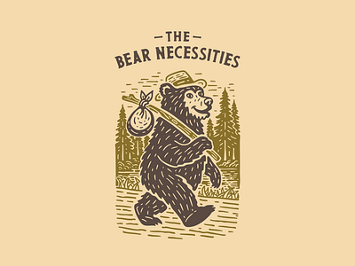 Bear Necessities apparel apparel art apparel design bear branding design graphic design hand drawn illustration logo merch outdoor art outdoors typography vector