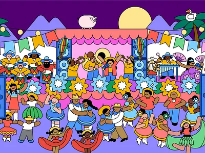 Festa Junina for Google Play Brazil brazil carnival celebration character design dancing festa junina google holiday illustration music party people pig