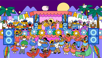 Festa Junina for Google Play Brazil brazil carnival celebration character design dancing festa junina google holiday illustration music party people pig