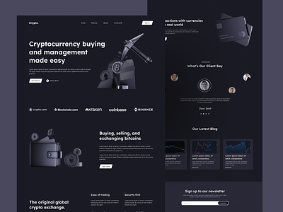 Crypto - Trading Cryptocurrency Exchange Landing Page bitcoin blockchain crypto crypto exchange crypto trading cryptocurrency fintech home page landing page ui ux wallet web design website