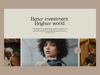 Bluebird Mutual - Impact Investment Landing Page aesthetic berri better investment bluebird mutual design finance home page landing page minimalist minimalist website modern ui ui design ux ux design ux ui web design website