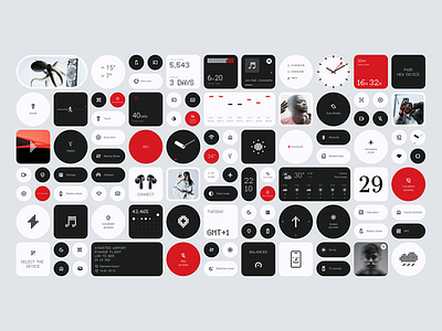 Smart Device Control Interface app elements black buttons color contrast data visualization design elemets graphic design iconography icons productivity red ui ui elements web web design white wiggets