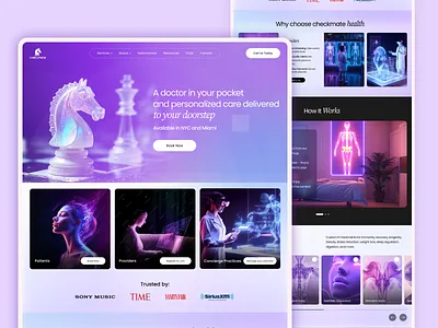 Checkmate - Healthcare website aesthetic enhancement branding deeya sur design health healthcare website home page design illustration landing page medical purple ui ui design ui ux design ux website website design