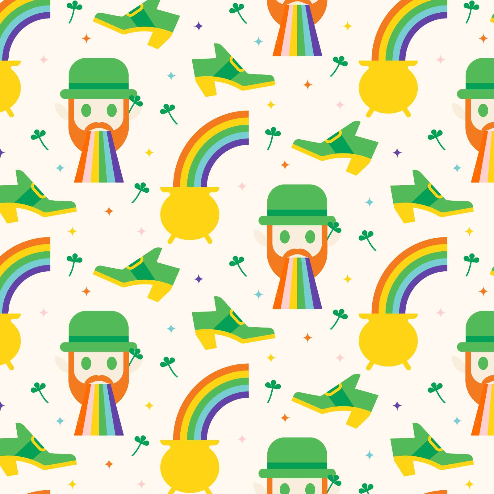 St. Patrick's Day Silly Irish Leprechaun Pattern clover countryside four leaf clover gold holiday ireland irish leprechaun pattern pot of gold rainbow shamrock shoe st patricks