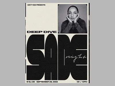 "Deep Dive: Sade Night" Event Poster bold bold typography clean composition color contrast concert concert poster contast creative design graphic design modern music event photography poster poster design white black