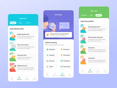 Library of Riliv App bright color card clean design colorful counseling illustration library meditation mind mindfulnes minimal self care ui user interface ux vector
