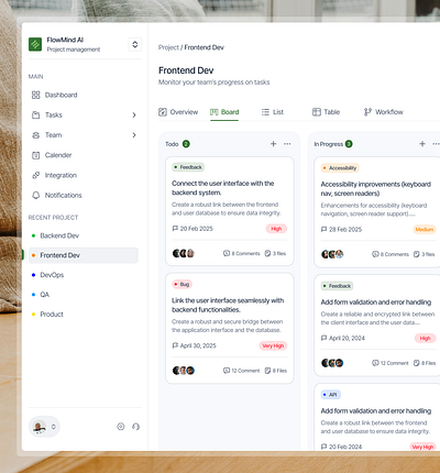 Project (Task Management) - FlowMind AI 3d branding dasboard graphic design task management ui ux webapp