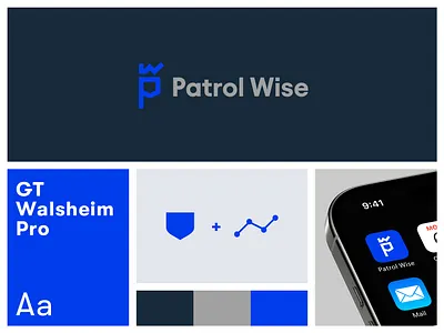 Patrol Wise Logo Design analytics blue brand identity branding effendy icon identity letter p letter w logo logomark minimal patrol protection pw logo shield tracking typography visual identity wise