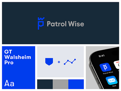 Patrol Wise Logo Design analytics blue brand identity branding effendy icon identity letter p letter w logo logomark minimal patrol protection pw logo shield tracking typography visual identity wise