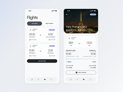 Flight Management app airline airport argentina flight los angeles paris travel app ui