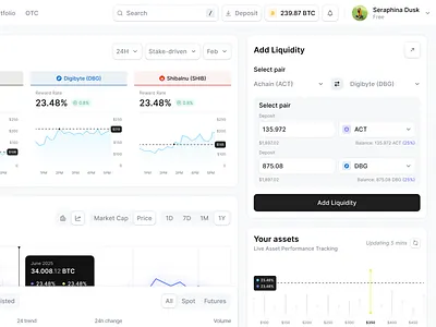 Crypto Dashboard Web App UI: Add Liquidity Modal+Reward Insight asset blockchain btc chart crypto crypto product app design dashboard liquidity portfolio product design saas saas app design saas crypto app design transaction ui ui modal ux web app web app crypto web3