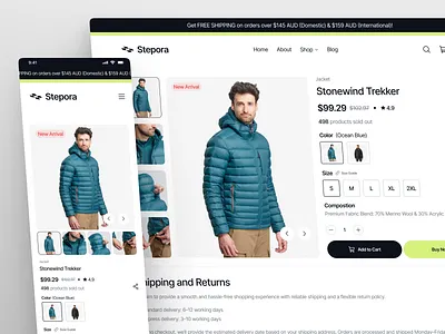 Stepora - Product Detail Page design detail page e commerce ecommerce ecommerce website figma framer landing page nija works product design product detail product detail page product page shopify sport sport ecommerce sport landing page store ui webflow