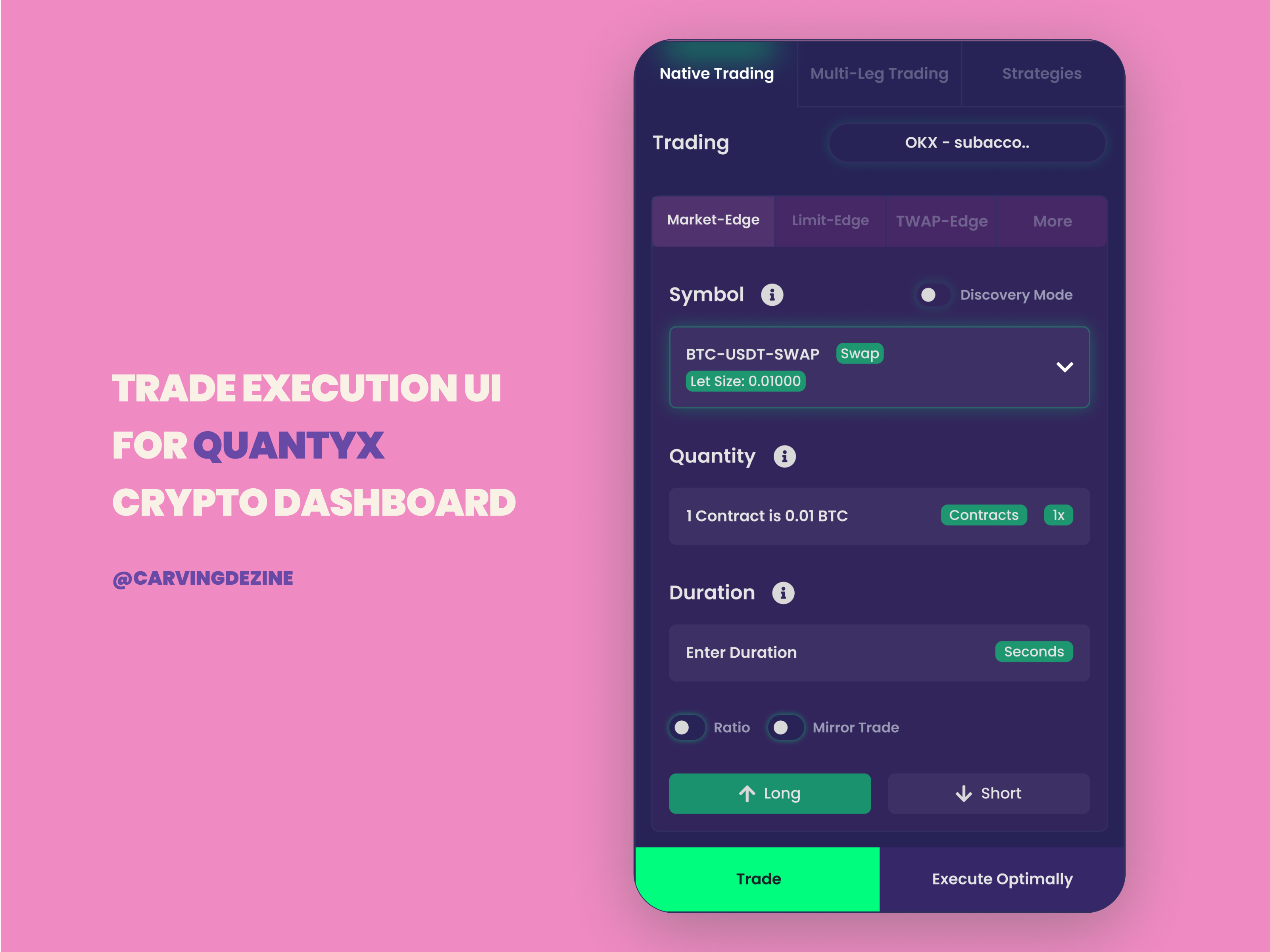 Crypto Dashboard Component — Native Trade Panel Design card ui carvingdezine crypto crypto exchange dark mode dashboard design system figma figma design fintech ui form design interaction design neon ui nested tabs product design trading ui ui design ux inspiration web app design web3 design
