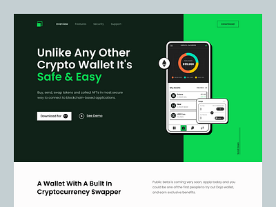 Website - Cryptocurrency Swapper application blockchain brutalism business crypto crypto wallet cryptocurrency cryptocurrency swapper finance green landing page mobile app nft marketplace product design swapper ui ux wallet webdesign website