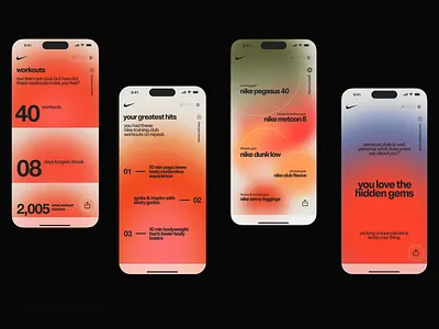 Nike Training UI Design custom experience fitness health insights lifestyle design mobile insights mobile interface motivational layout nike app nike training personal profile progress screen sport tracking typography ui design ui strategy user statistics ux design ux interaction wearable data workout summary