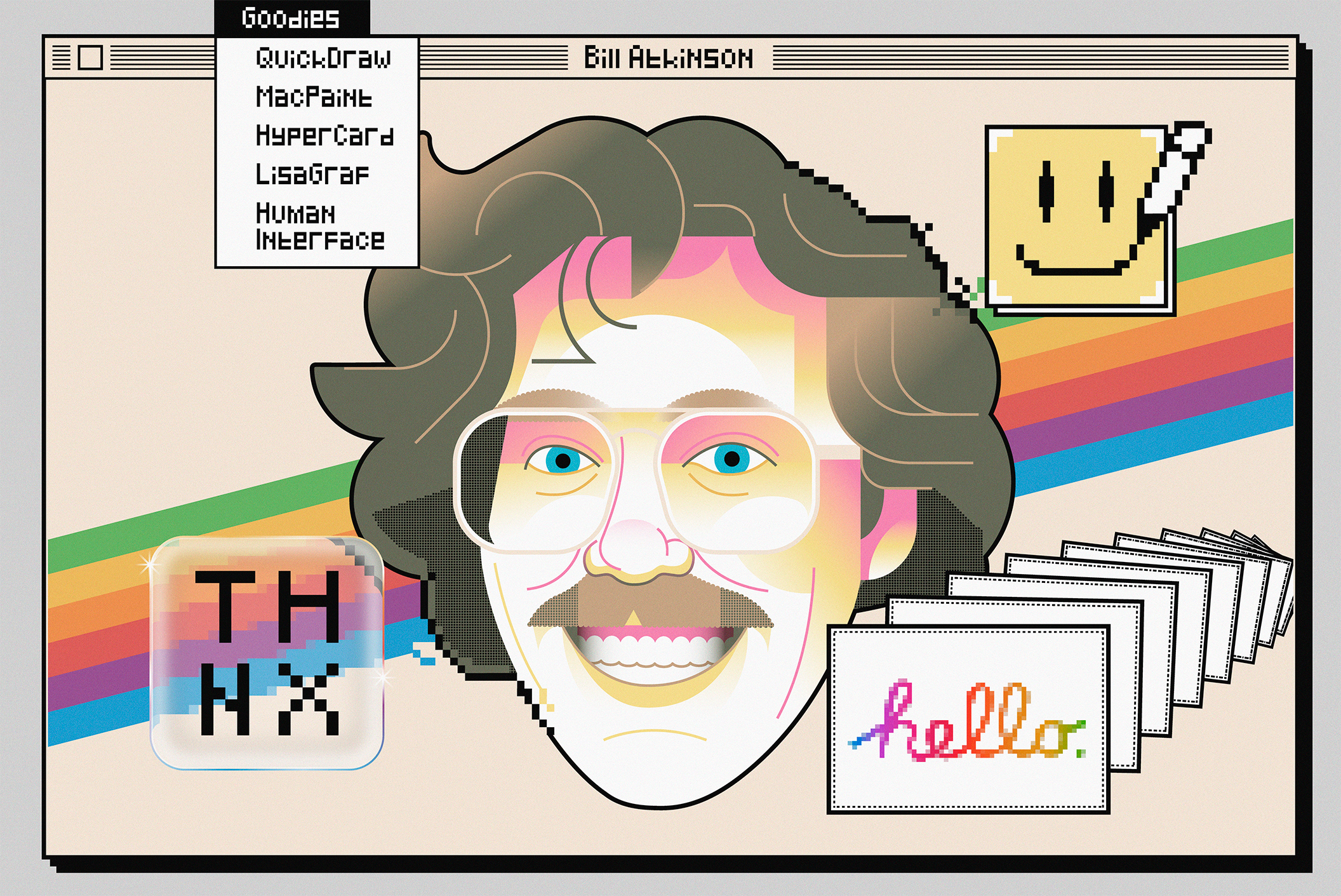 THNX Bill apple art brand illustration design digital art digital drawing editorial editorial illustration flat graphic design illustration interface liquid glass macintosh portrait retro tech texture ui vector