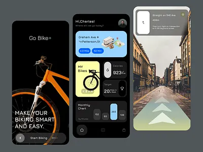 GoBike - Mobile App UI | Bike Ride Tracker bicycle bike cycling graphic design mobile app mobile app design mobile app ui mobile app ui design ride ui