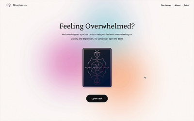 Mindmana - Mental Health Landing Page and Product Idea above the fold background blur blur branding cards contrast deck design graphic design illustration interaction isometric landing page liquid glass logo mental health psychology ui ux web