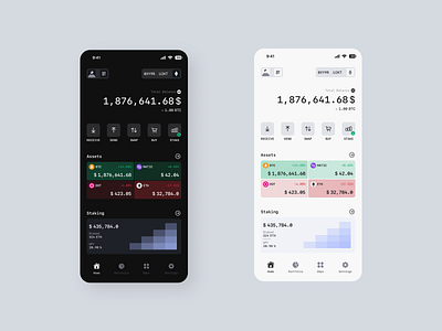 Wallet home page Dark & Light blocks concept crypto wallet dapps dark light decentralized defi home home page interface mobile perly ued ui ux widgets