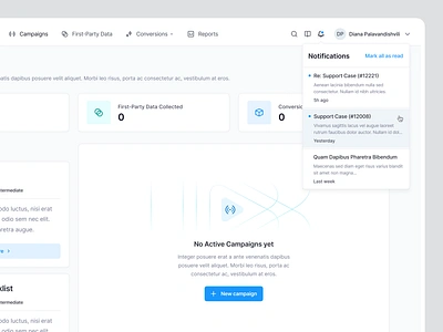 Playrcart – Notifications app banking chart components dashboard design e commerce finance hover state illustration inbox insights kpi messages notifications notifier payment sidebar ui ux