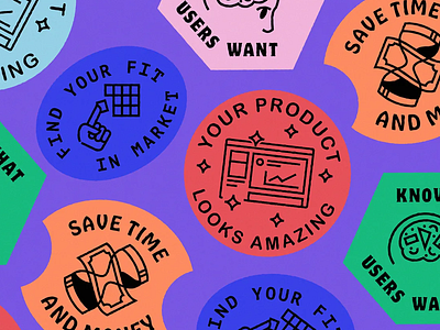 Visual Sticker Concepts colorful badges flat icons fun typography geometric style graphic messaging icon illustration marketing collateral modern iconography presentation visuals product communication startup visuals statement visuals sticker concepts sticker design tech branding typography vector elements vibrant layout