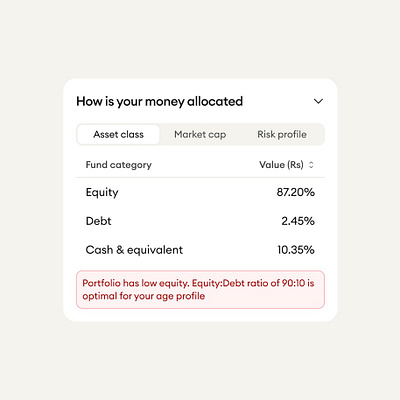 Concept investment money allocation accordion product design ui