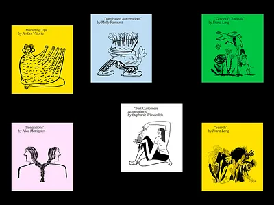 Illustrated Knowledge Section Cards abstract drawings artistic branding content preview creative cards creative layout custom artwork editorial cards educational sections hand drawn illustrated content knowledge modular design playful design section cards section highlights unique layout visual storytelling whimsical visuals