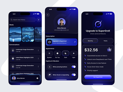 Grok AI mobile App Redesign ai ai chat boat ai mobile app artifical intelegance chat app chatbot mobile app visual design