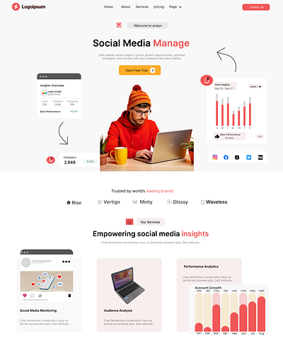 Social Media Insights Landing Page analytics branding figma landingpage ui